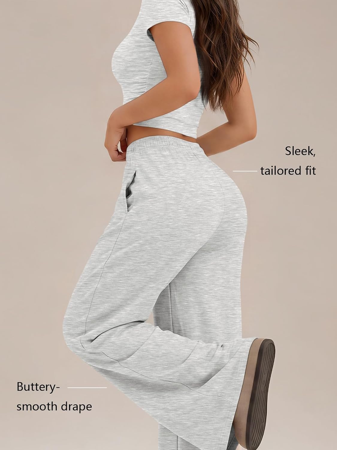 Trendy Queen Women's 2 Piece Matching Summer Lounge Set with Pockets | Vacation Airport Travel Outfits, Workout Gym Clothing Comfy Athleisure Clothes, Side-ruched Top, Drawstring Wide Leg Pants - Image 4