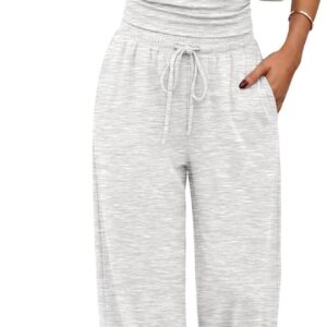 Trendy Queen Women's 2 Piece Matching Summer Lounge Set with Pockets | Vacation Airport Travel Outfits, Workout Gym Clothing Comfy Athleisure Clothes, Side-ruched Top, Drawstring Wide Leg Pants