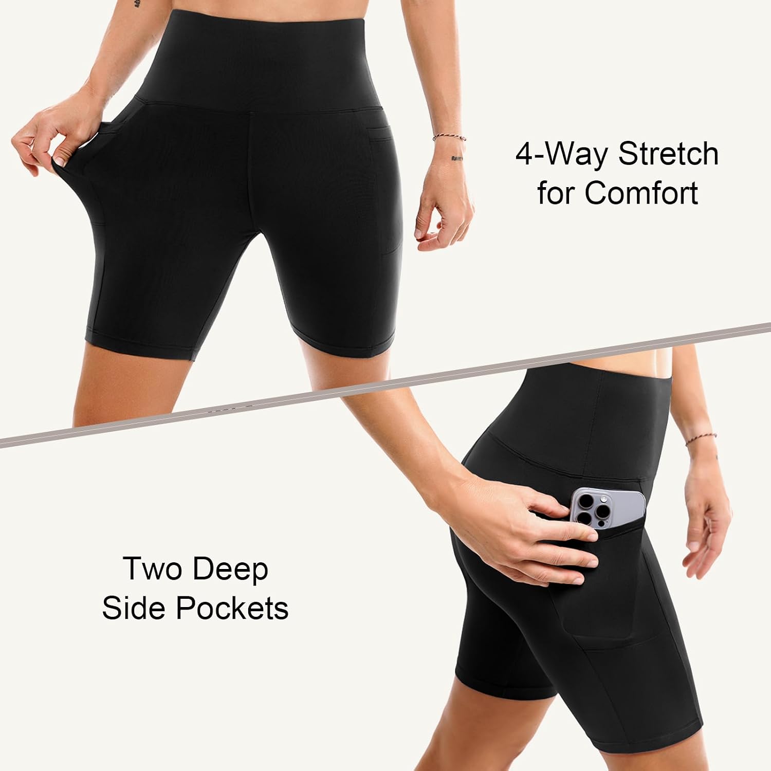 Leafigure 2 Pack Womens Biker Shorts with Pockets, High Waisted Tummy Control Yoga Shorts for Women Running Gym and Workout - Image 6