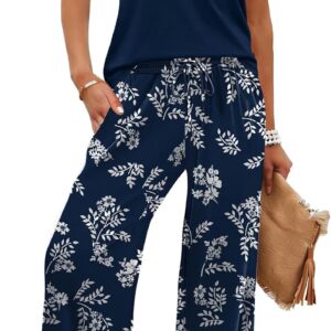 WIHOLL Two Piece Set for Women Summer Spring Outfits Cruise Travel Airport Beach Vacation Mock Neck Wide Leg Pants Set